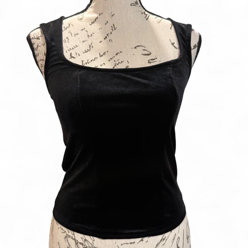 Black velvet tank top paneled